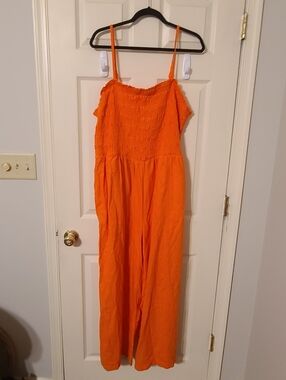 Bright Orange Smocked Jumpsuit - Universal Thread